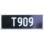 Novelty Number Plate - T909 White On Black